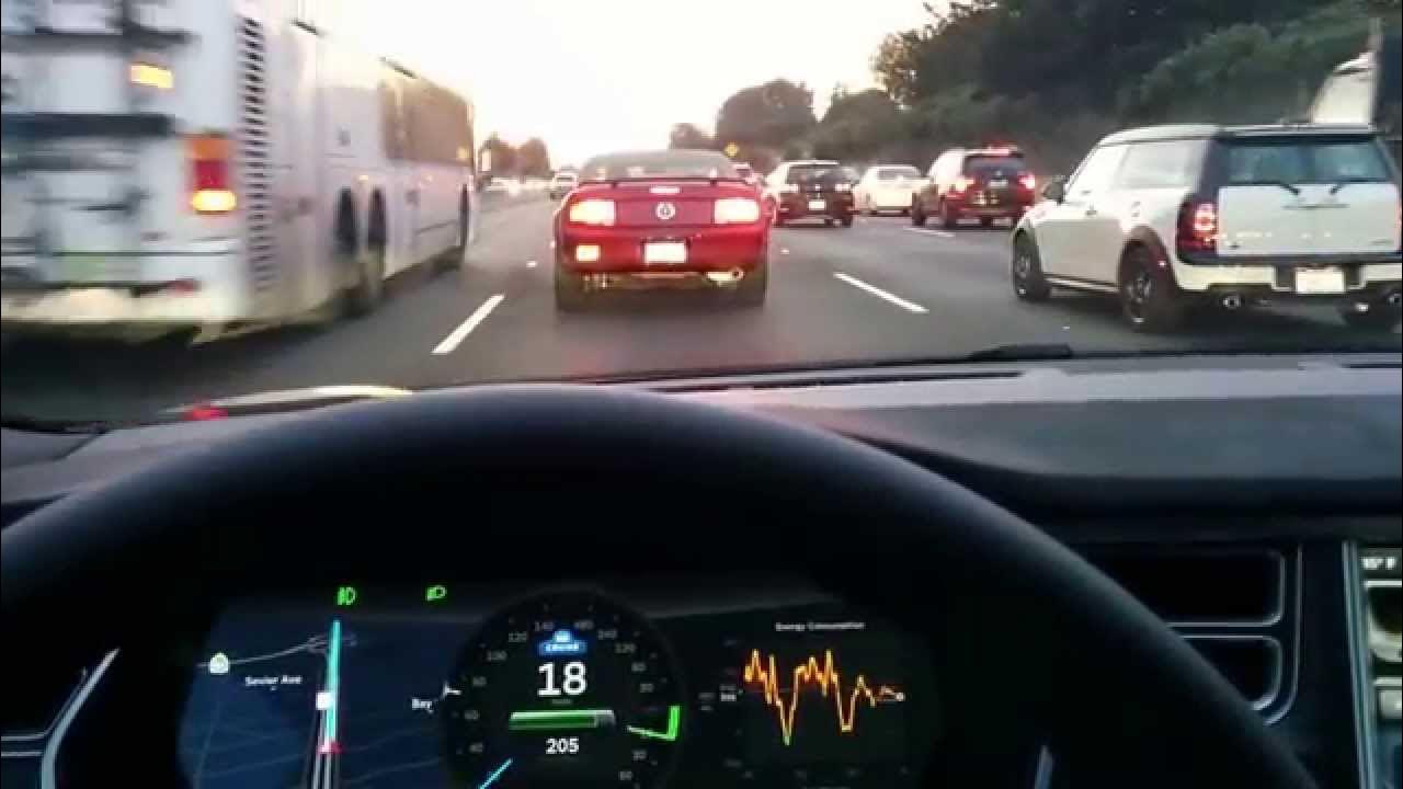 Tesla Model S's TrafficAware Cruise Control in stopandgo traffic