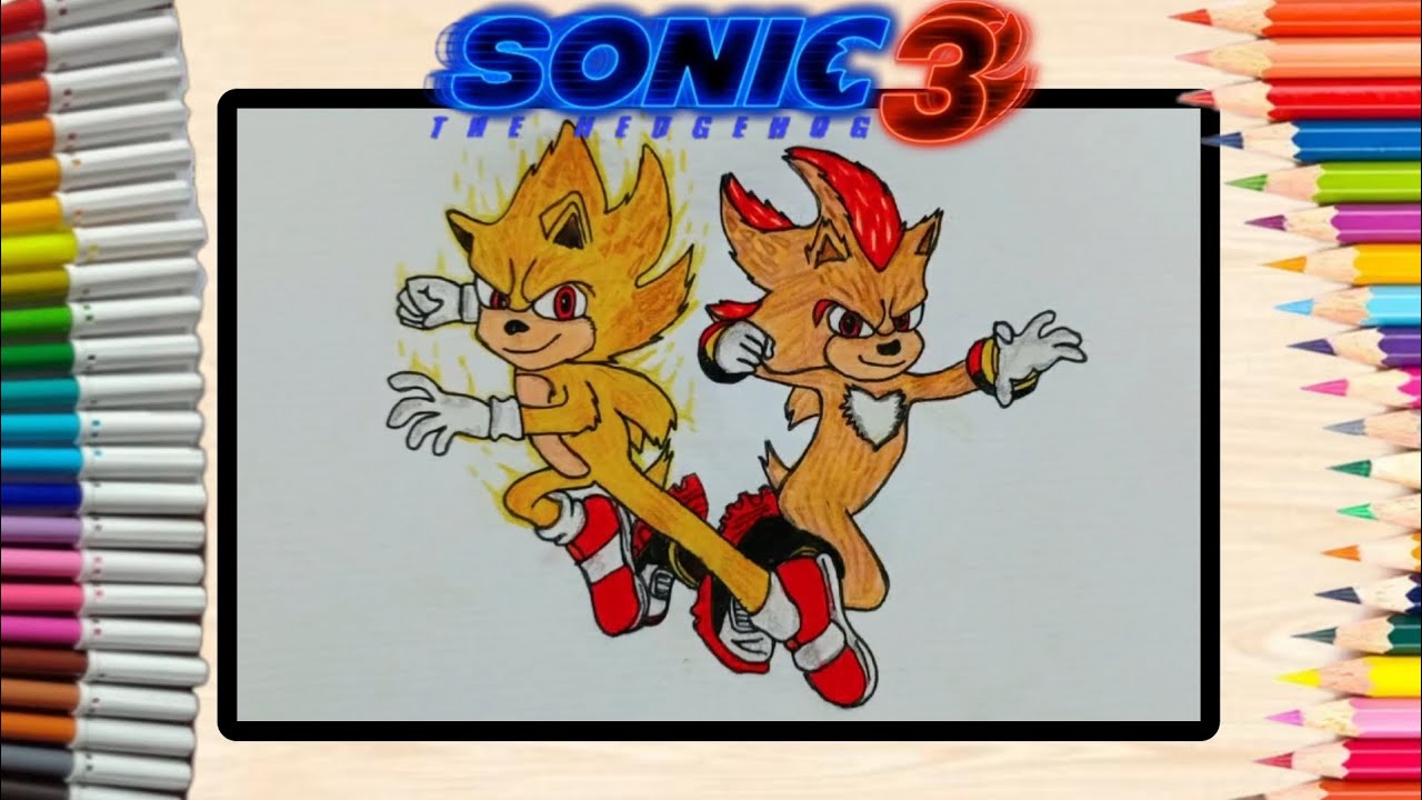 How To Draw Super Sonic X Shadow From Sonic The Hedgehog 3 Movie scene ...