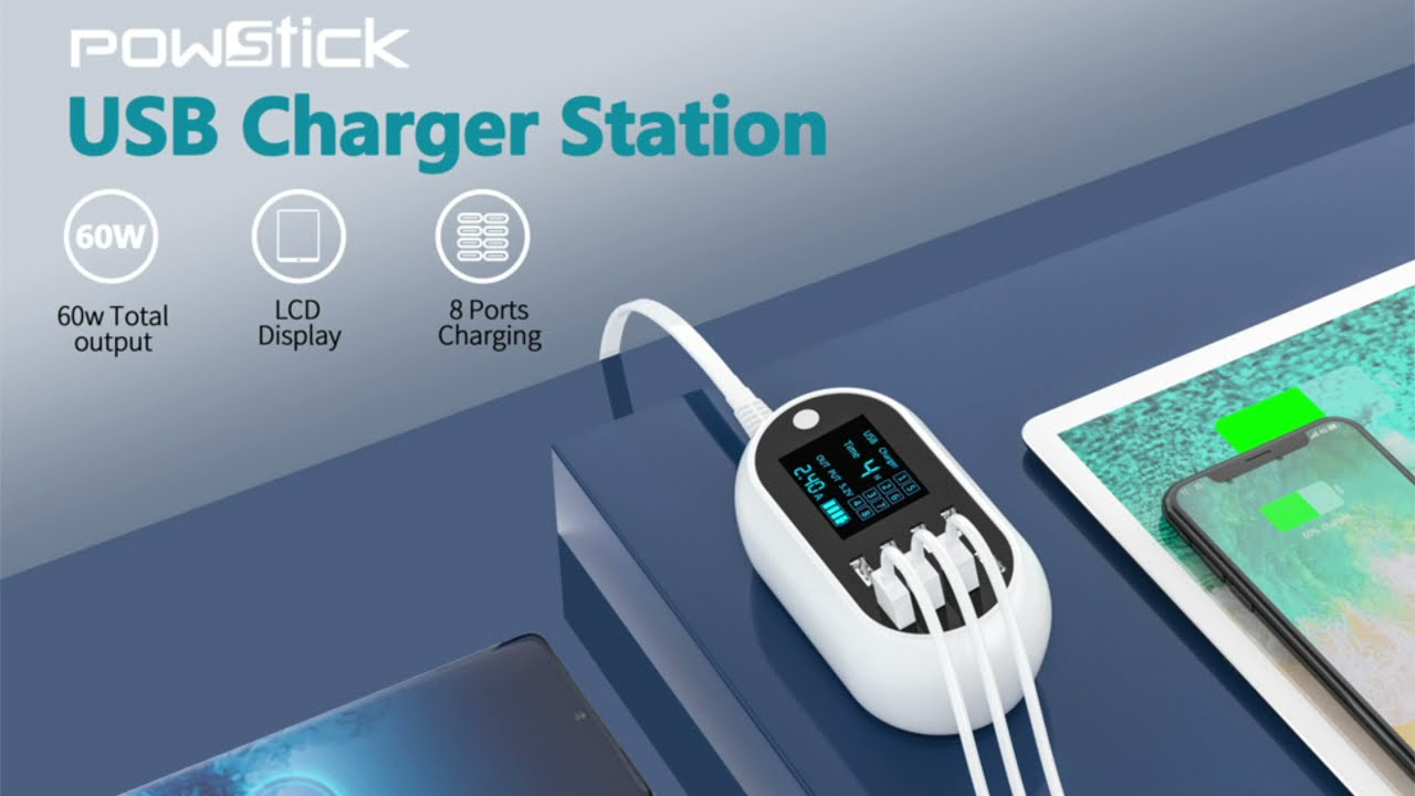 Powstick multi USB Charger Block with LCD Timer function, Efficent and Healthier Daily Charging