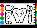 How to Draw Tooth, Toothpaste & Toothbrush | Drawing and Coloring a Cute Toothpaste & Toothbrush