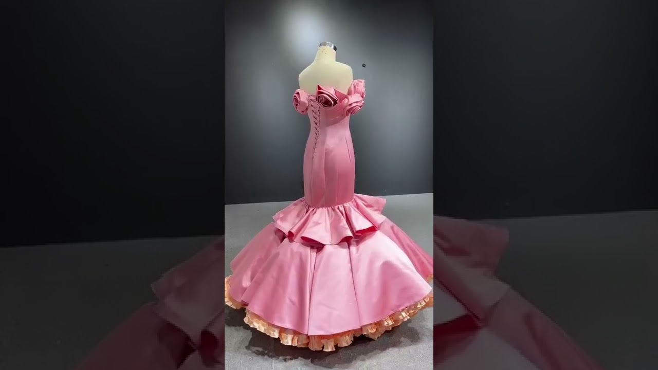 Unusual Candy Pink Cascading Ruffles Prom Dresses