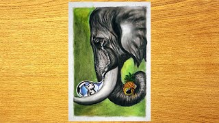 Elephant mom crying drawing || tribute to Kerala Elephant || Save Animals Poster
