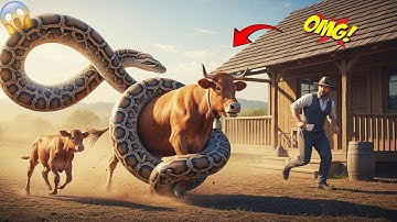 Brave Team Saves Brown Cow 🐄💔 From Giant Python Attack 🐍 | Emotional Animal Rescue in Farm 