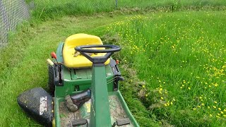 John Deere RX73 trail mowing, with some problems, May 21, 2024