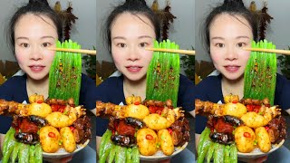 Yummy Spicy Food Mukbang: Braised Chicken Legs With Spicy Seafood And Green Vegetables #food #asmr