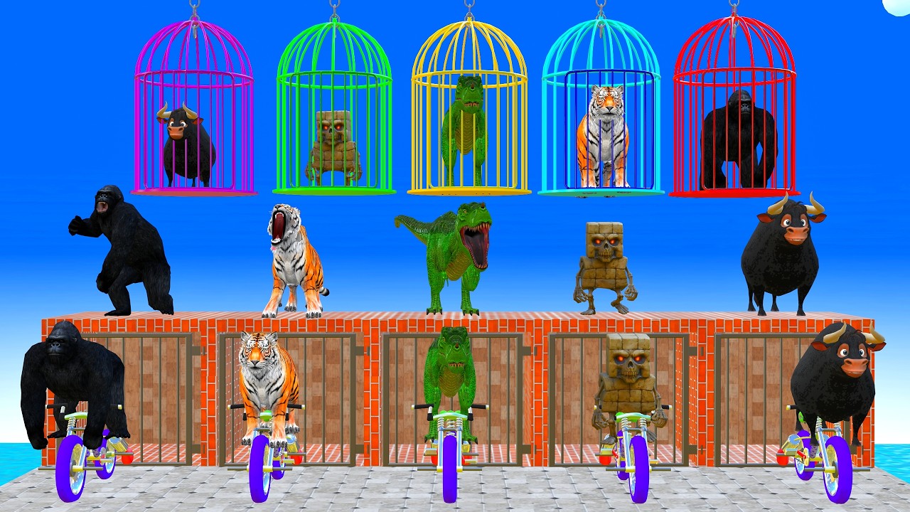 Long Slide Game With Cow Elephant Gorilla Hippopotamus Tiger 3d Animal Game Funny 3d Animals