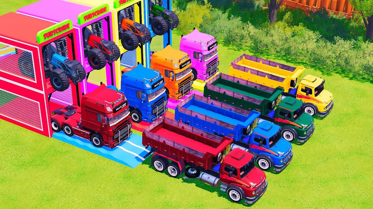 Транспорт с красками - Бетоносмеситель с двойным бортовым прицепом и тягачом! FS22 #39