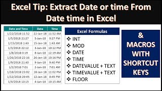 Extract Date or time From Date time Field in Excel || Learn 4 Different formulas and VBA Code