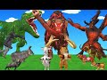 Papa & Mama lion and cow vs giant zombie tigers & wolves—mammoth rescues their children.