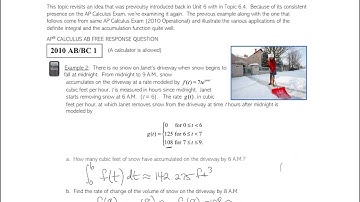 Topic 8.3: Using Accumulation Functions and Definite Integrals in Applied Contexts