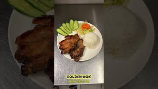 Dĩa cơm sườn hai trứng bình dị tại Thunder Bay, Ontario, Canada, tiệm ăn GOLDEN WOK