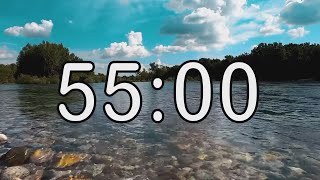 55 minute timer with Calm and Soft Music and background of river and nature