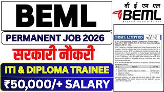 Beml Recruitment 2026 Iti & Diploma Trainee Jobs Iti Latest Jobs Beml New Vacancy 2026