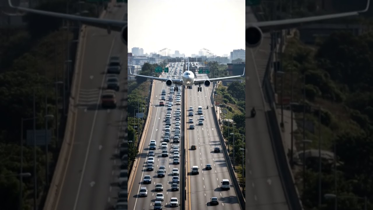 Airplane Hard Landing On Busy Highway