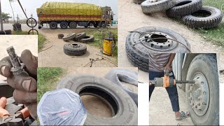 These guys expert in huge tyre puncture repair! #amazingskills #tyrerepair #tyrereplacement