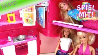 Barbie Wohnmobil Wohnwagen für vier Barbies mit Schwimmbad und Küche Demo