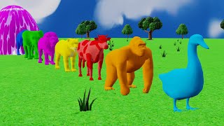 Paint and animals gorilla, Elephant, Duck Cartoon, Lion, Cow Fountain Crossing Wild Animals Game