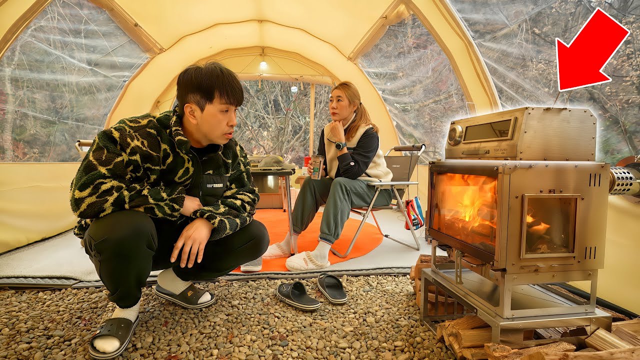 화목난로에 장작 30kg 태워서 오븐으로만 끼니 해결하는 장박 캠핑