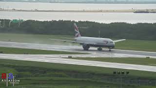 Speed Bird One Two Tango Bravo Heavy 777-236Er Departing From A Wet Tampa International Runway.