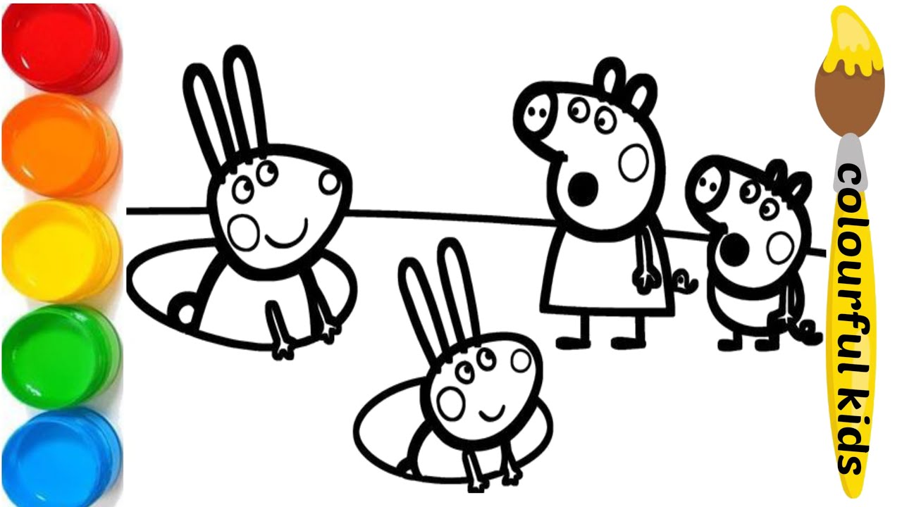Miss Rabbit & Peppa Pig Drawing, painting, and coloring for kids ...
