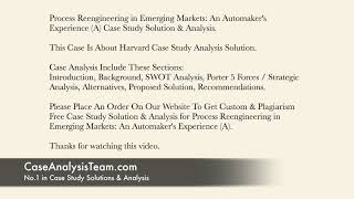 Process Reengineering in Emerging Markets An Automaker's Experience (A) Case Study Solution