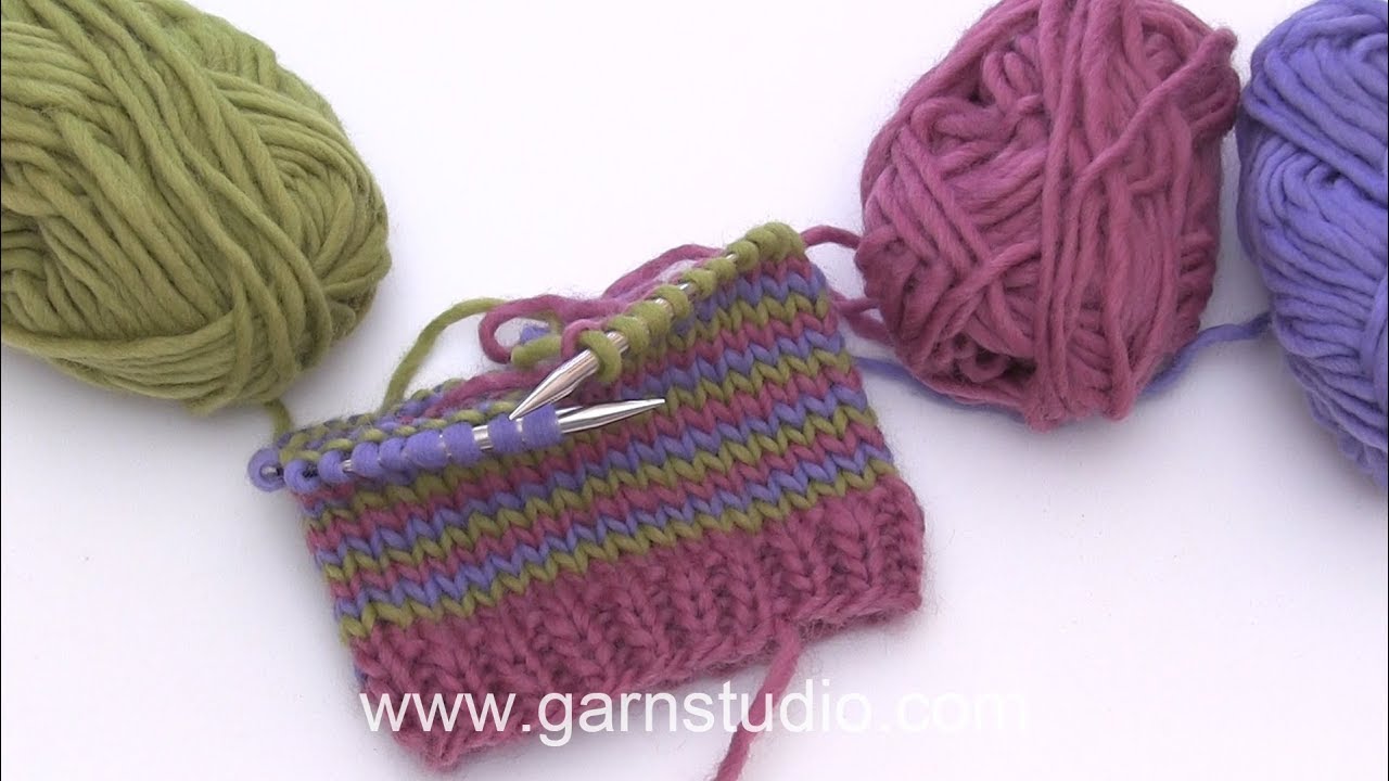 strikkes striber uden at få i overgangen / Helix knit (Tutorial