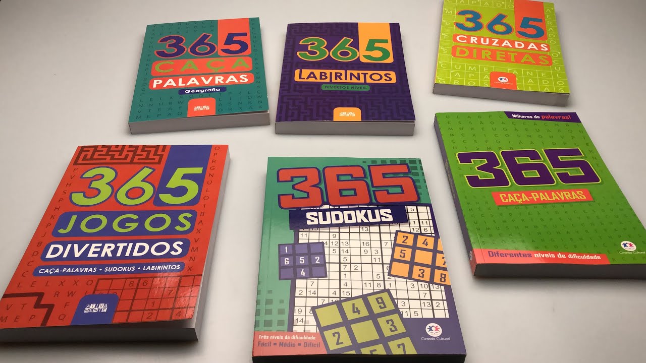 Kit 15 Livros, 365 Palavras Cruzadas + Caça Palavras + Jogos Divertido +  Sudokus + Labirintos