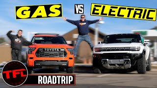 What's Better on a LongDistance Road Trip: An ELECTRIC or a GAS Truck? Let's Find Out!