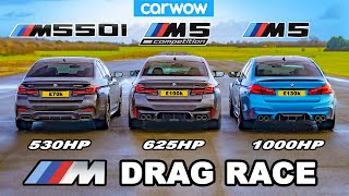 BMW M5 1000hp v M5 Comp v M550i - DRAG RACE