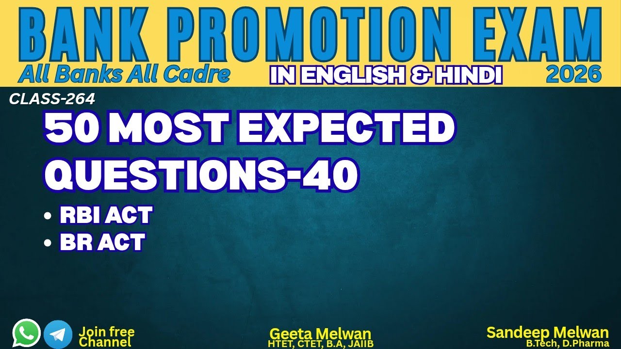 RBI Act | BR Act | Nomination | Most Expected Ques | Bank Promotion Exam 2026 | Sandeep Melwan
