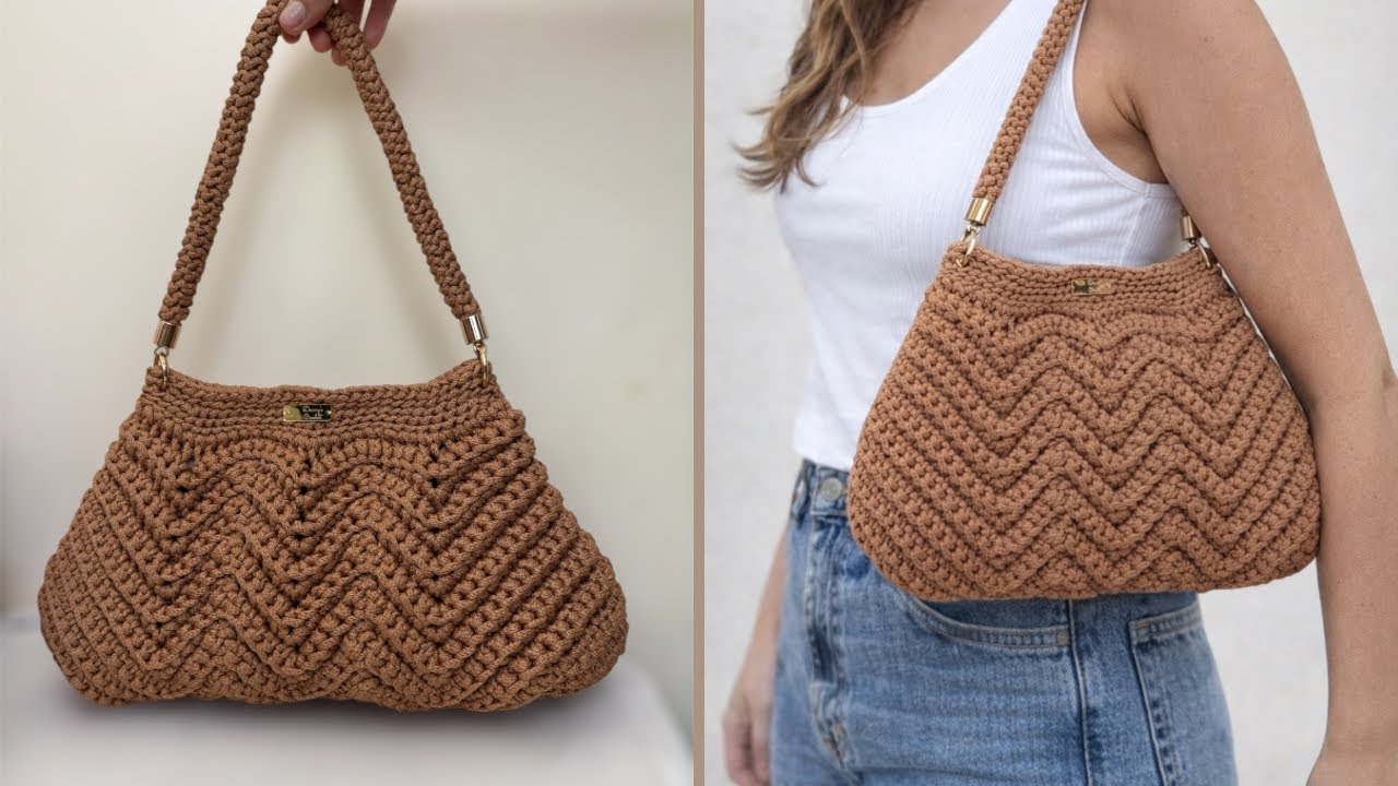 Bolsa de crochê em ponto baixo | Bolsa de crochê Zig zag | Bolsa de crochê ponto baixo em relevo 