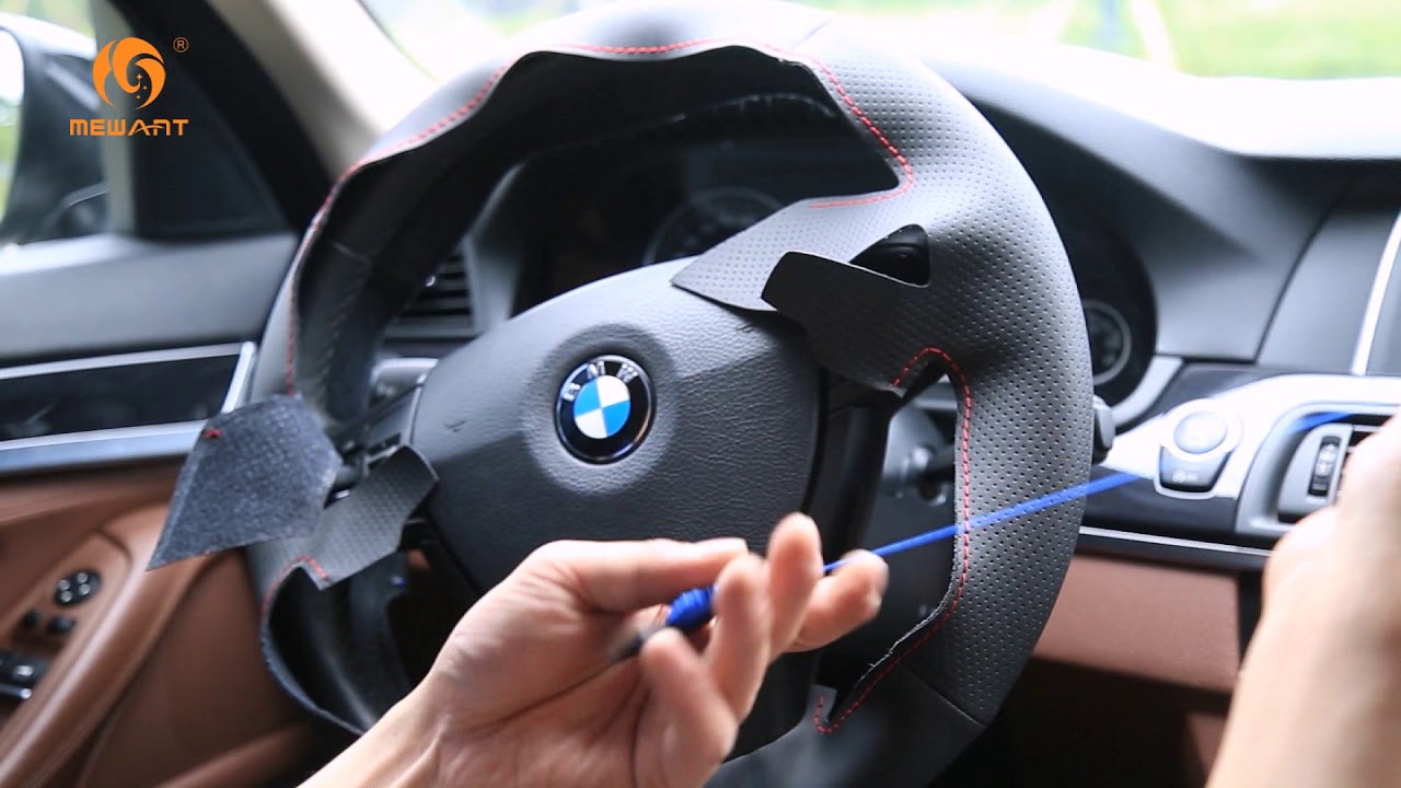 Steps on how to stitch on wrap a car steering wheel : Hand Sewing Leather  Steering Wheel Cover DIY 