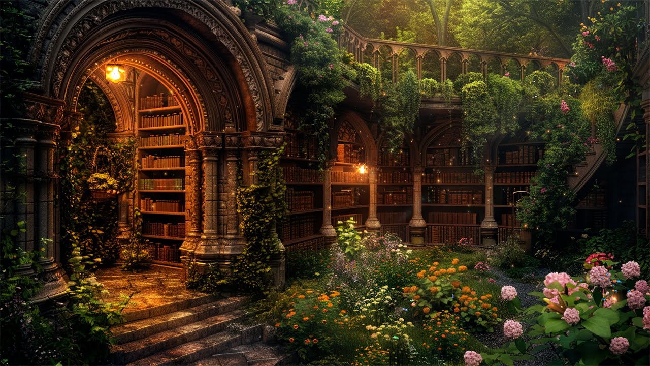 Ancient Library in the Deep Forest 🌳 Fantasy Forest Music w/ Birds Nature Sounds Ambience
