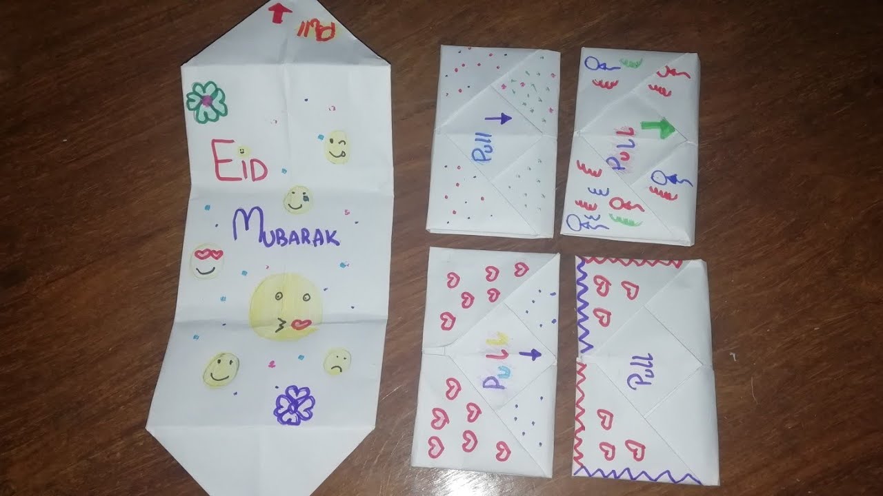 Eid card diy pull tab origami envelope card | letter folding origami ...