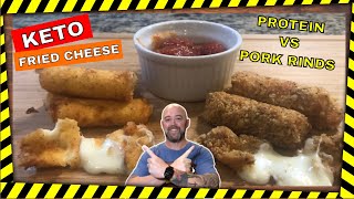 Keto Fried Cheese BATTLE!!! - Protein Powder vs Pork Rinds!! Are Pork Rinds A Good Keto Salty Snack Keto Kitchen Hq