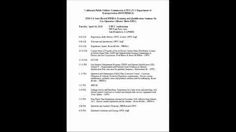 2019 CA PHMSA Training and Qualification Seminar for Gas Operators - Introduction (1 of 8)