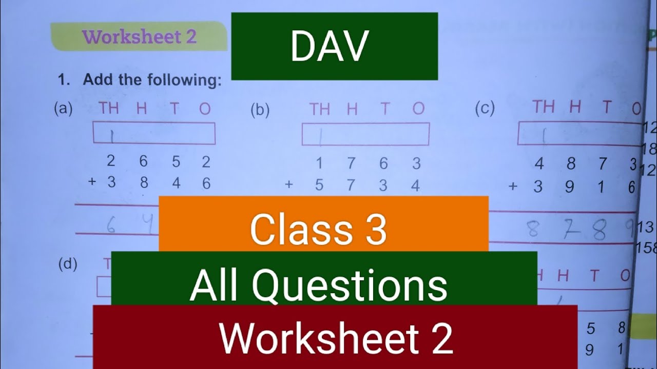 Dav maths class 3 chapter 2 worksheet 2 - YouTube