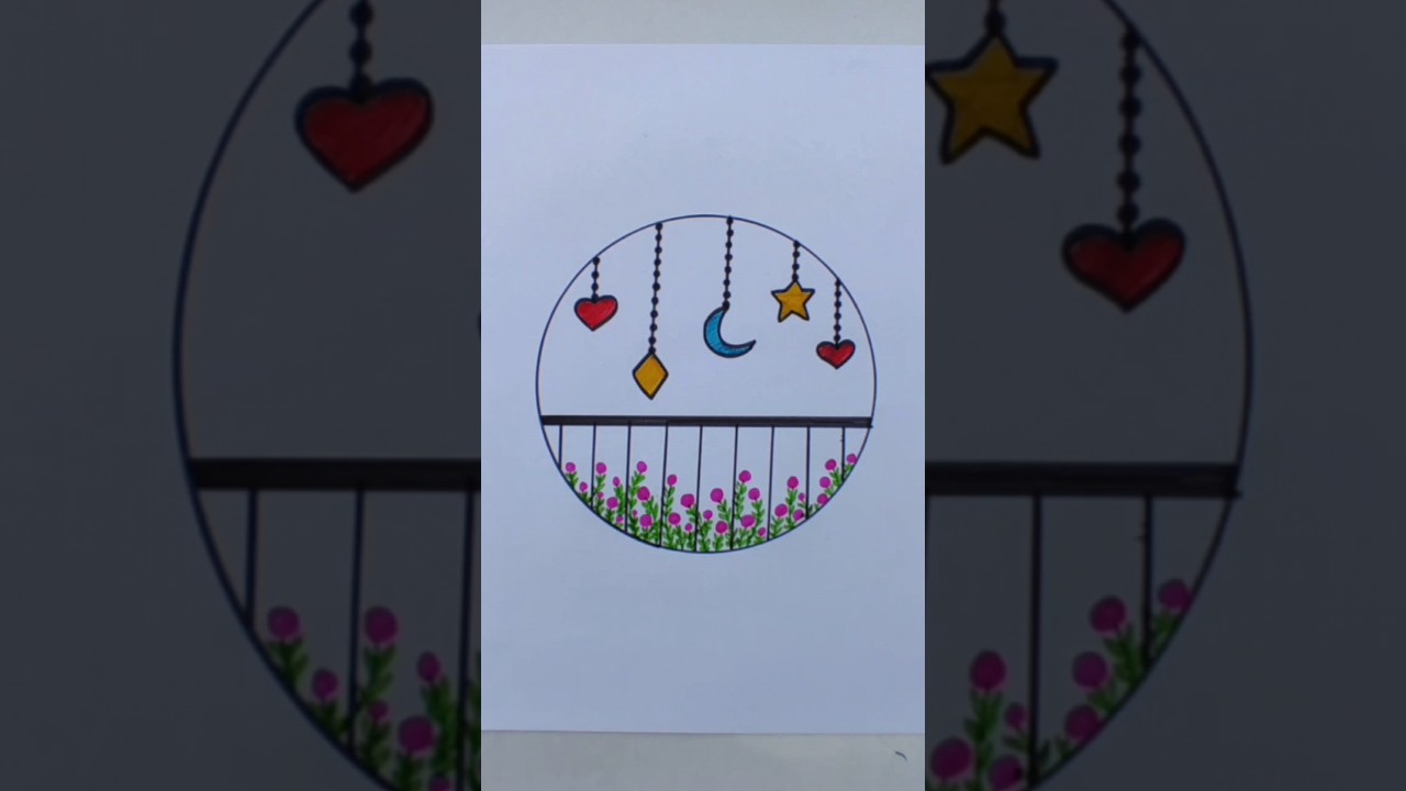 Hanging moon, star and heart drawing || 