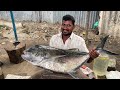 $106- 8000 Rs Giant Black Trevally Fish Cutting in Kasimedu Fish Market