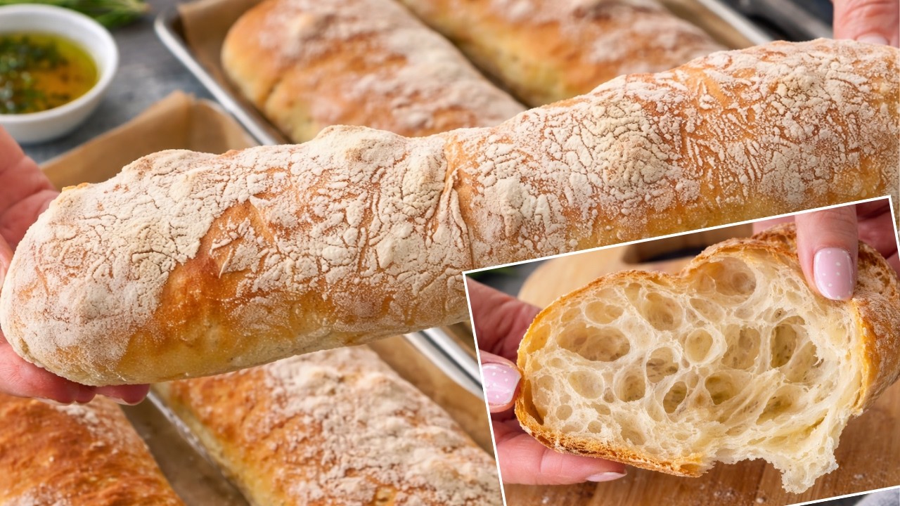 Italian Ciabatta Bread Recipe | Easy No Knead Homemade Bread Recipe