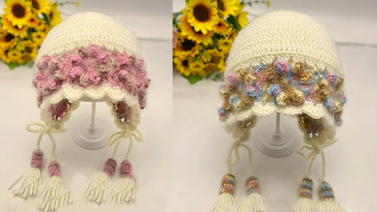 Elegant Crochet Hat with Flowers & Tassels | Warm Ear  display picture 2
