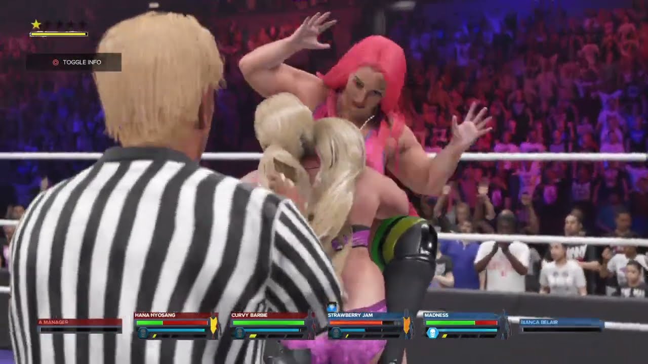 WWE 2K24_Hana hyosang and Curvy Barbie vs Strawberry jam and Madness tagteam match