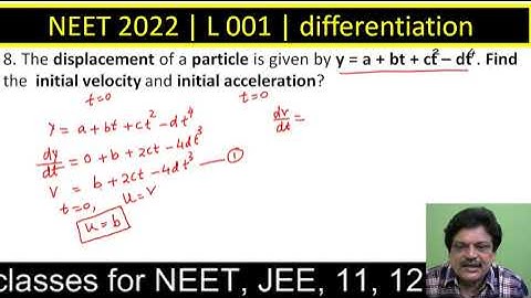 The displacement of a particle is given by y = a + bt + ct2 – dt4. Find the  initial velocity