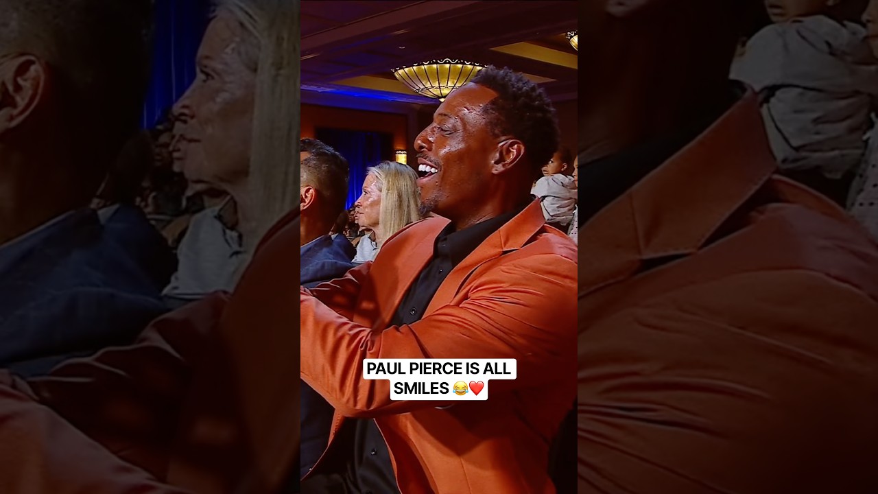 Paul Pierce looking like a proud parent when Doc got his orange jacket 😂