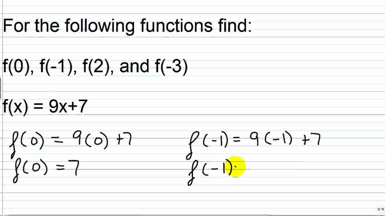 Algebra I Help Function Notation Find The Value For A Given Domain Youtube