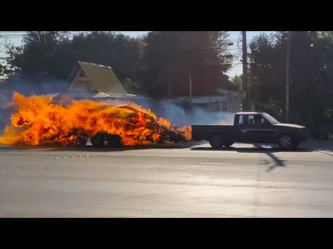 Fast And Furious Burning Truck Speeds Down Road