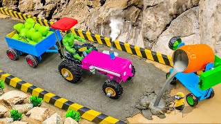 Diy tractor making mini concrete road for heavy truck crossing| Homemade concrete mixer|@Sunfarming