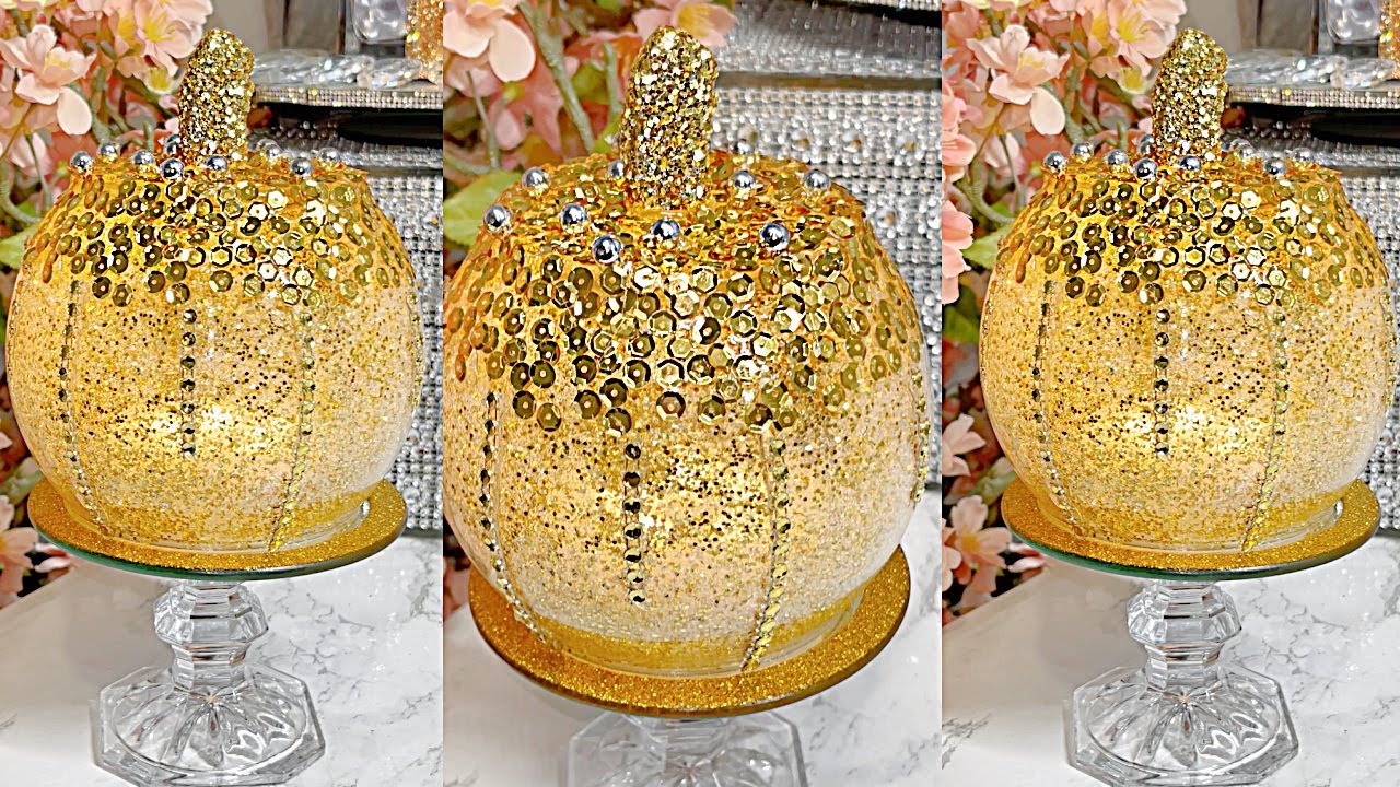 DIY ROOM DECOR! LIGHTED GOLD MIRROR PUMPKIN DIY