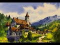 Watercolor painting tutorial - Village Scene