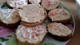 Moldovan Sandwiches Toast with Pate of Quail Eggs and Crab Sticks. Sandwiches around the World